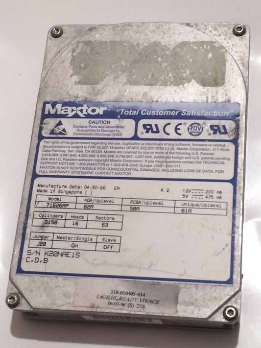 MAXTOR 71626AP 62A 50A 01A 1.6GB IDE HARD DRIVE aa4bb24