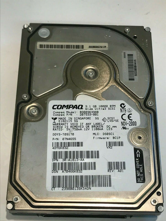 COMPAQ BD0096398B 9.1GB SCSI 3 HARD DRIVE 207533-001 BC1P 07N4655 aa5gb5