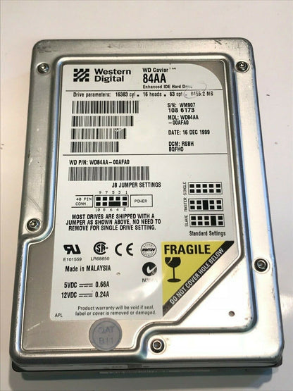 WESTERN DIGITAL CAVIAR 84AA 8.4GB IDE HARD DRIVE WD84AA-00AFAO RSBHBQFHO aa5fd7B
