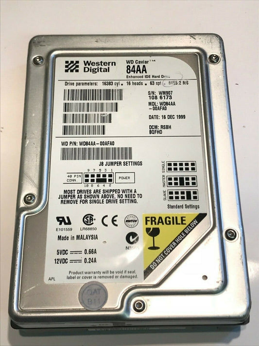 WESTERN DIGITAL CAVIAR 84AA 8.4GB IDE HARD DRIVE WD84AA-00AFAO RSBHBQFHO aa5fd7B