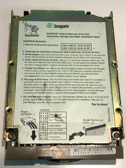 SEAGATE ST32132A 2.1GB IDE HARD DRIVE 9J1001-301 DABRKALD04 aa5ha6