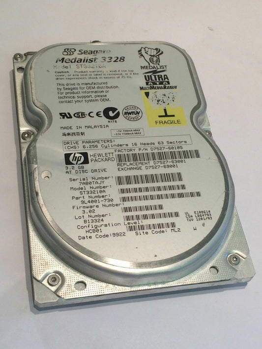 SEAGATE ST33210A 9L4001-730 FIRMWARE 3.02 IDE HARD DRIVE 3.2GB aa4bc7