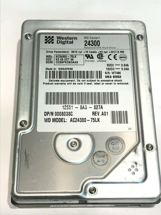 WESTERN DIGITAL CAVIAR 24300 4.3GB IDE HARD DRIVE AC24300-75LK CXBBPKDBO aa5fb4A