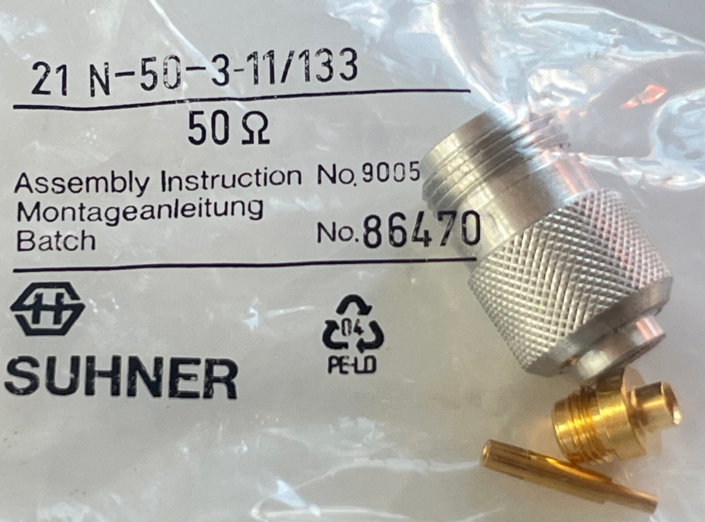 SUHNER 50 OHM N TYPE FEMALE CONNECTOR FOR SMALL COAX & .141 SEMI RIGID fcb25.38
