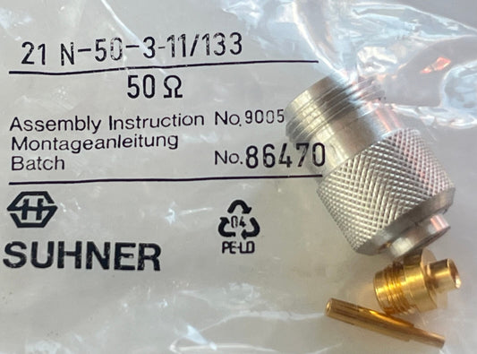 SUHNER 50 OHM N TYPE FEMALE CONNECTOR FOR SMALL COAX & .141 SEMI RIGID fcb25.38