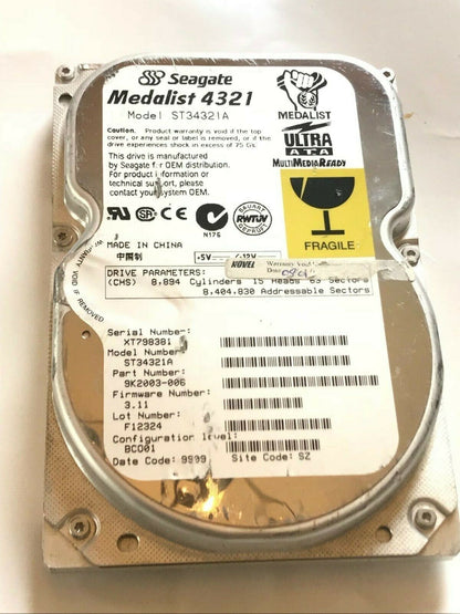 SEAGATE ST34321A 9K2003-006 FIRMWARE 3.11 IDE HARD DRIVE 4.3GB aa4ab1a