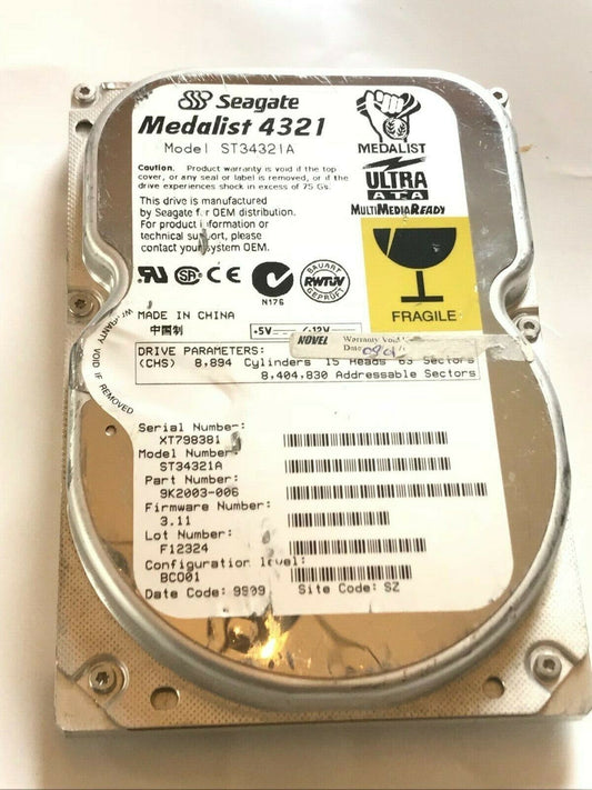 SEAGATE ST34321A 9K2003-006 FIRMWARE 3.11 IDE HARD DRIVE 4.3GB aa4ab1a