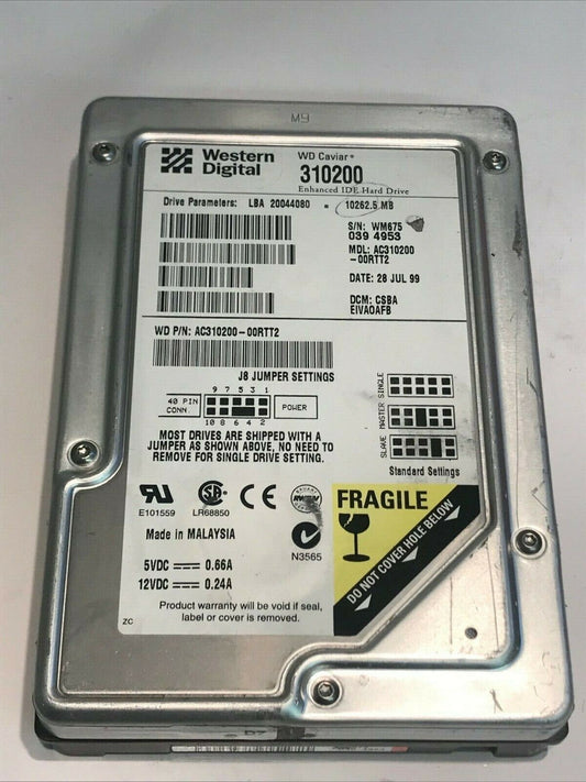 WESTERN DIGITAL 310200 10.2GB IDE HARD DRIVE AC310200-00RTT2 CSBAEIVAO aa5fb9A