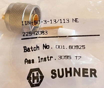 SUHNER 50 OHM N TYPE MALE CONNECTOR FOR SMALL COAX & .141 SEMI RIGID fd5h4