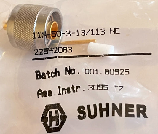 SUHNER 50 OHM N TYPE MALE CONNECTOR FOR SMALL COAX & .141 SEMI RIGID fd5h4