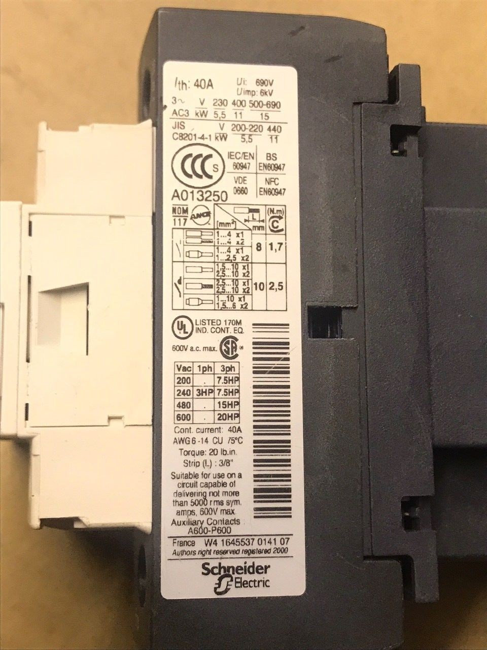 TELEMECANIQUE LC1D25 40A 3P 400V CONTACTOR fd5f29