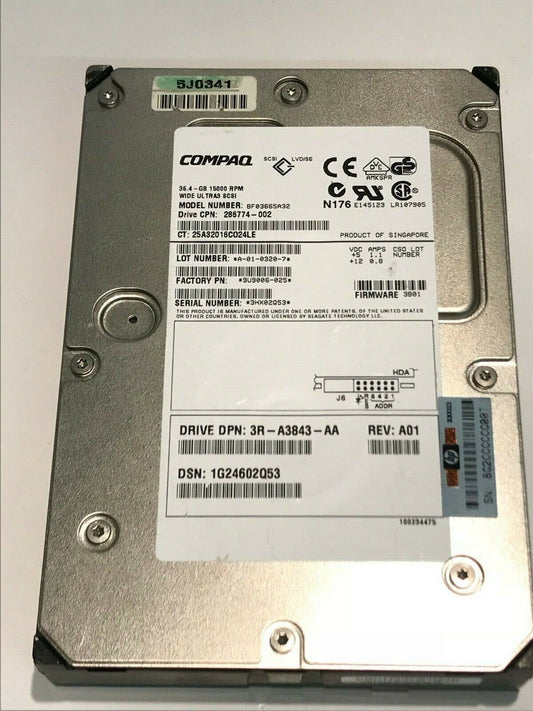 COMPAQ BF03665A32 36.4GB SCSI 3 HARD DRIVE 286774-002 3B01 aa5ha4