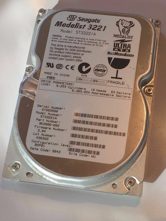 SEAGATE ST33221A 9K2006-002 FIRMWARE 3.04 IDE HARD DRIVE 3.2GB a4bb5B
