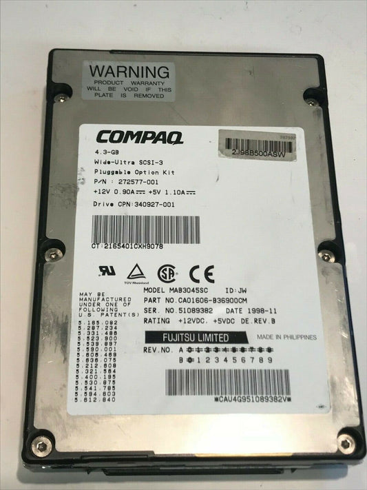 FUJITSU MAB3045SC 4.3GB SCSI 3 HARD DRIVE CAO1606-B36900CM 272577-001 aa5gb9