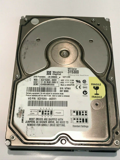 WESTERN DIGITAL 315300 15.3GB IDE HARD DRIVE AC315300-00DV EXNBEKMOAAA aa5fe15