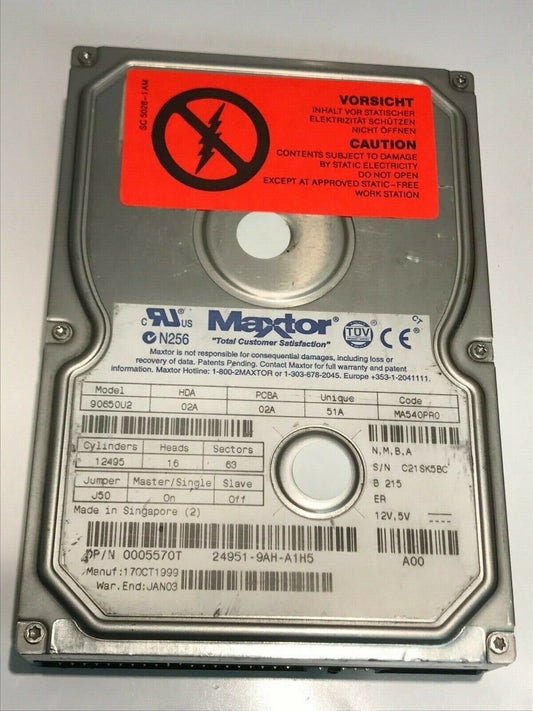 MAXTOR 90650U2 02A 02A 51A MA540PRO 6.5GB IDE HARD DRIVE aa5ib3