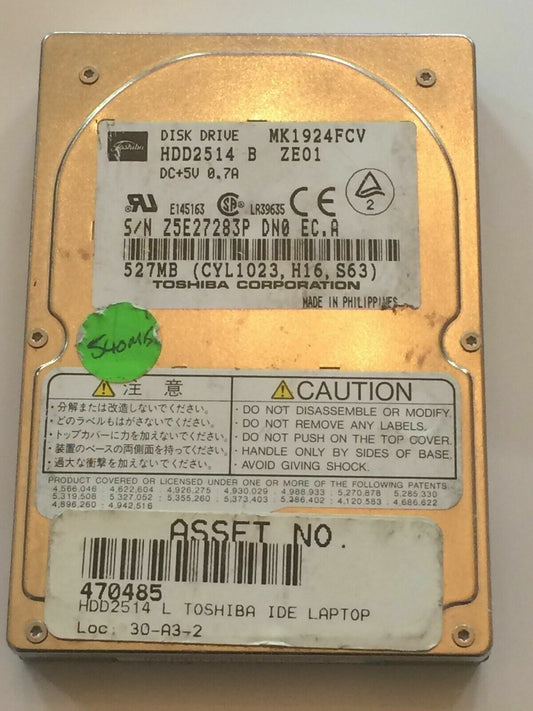 TOSHIBA HDD2514 B 2.5 INCH 12.5MM 527MB HARD DISC DRIVE MK1924FCV fbc1f9