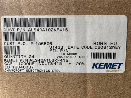 KEMET / BHC 1000UF 415V 105° INDUSTRIAL CAPACITOR ALS40A102KF415 NEW fce3n