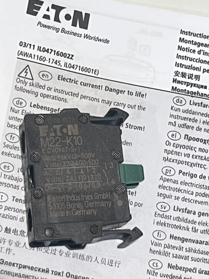 EATON M22-K10 CONTACT BLOCK RS 399-3573 ad1m40