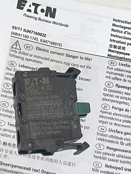 EATON M22-K10 CONTACT BLOCK RS 399-3573 ad1m40