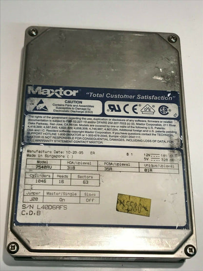 MAXTOR 7540AV 31B 35A 01A 540MB IDE HARD DRIVE aa5id6