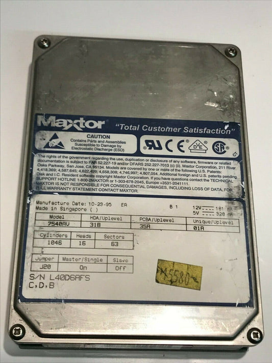 MAXTOR 7540AV 31B 35A 01A 540MB IDE HARD DRIVE aa5id6