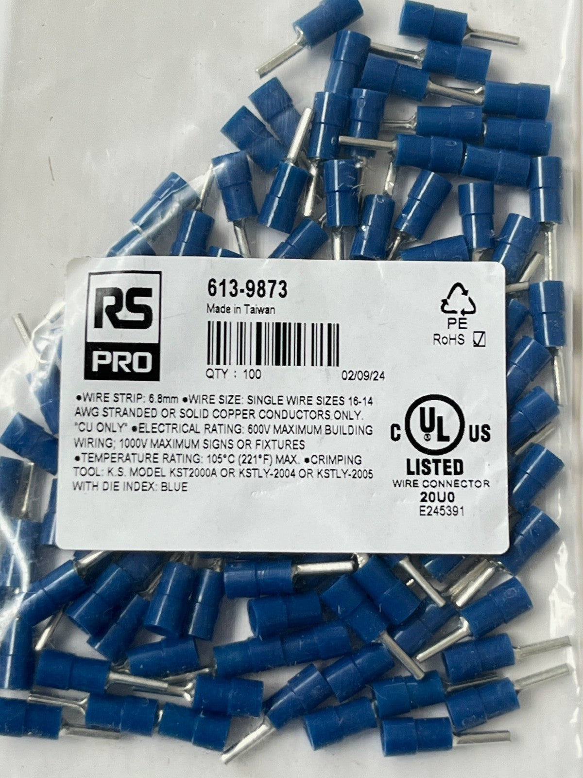 INSULATED CRIMP TERMINALS BEST RS QUALITY ALL TYPES PACKS OF 100 CHEAP fcb22