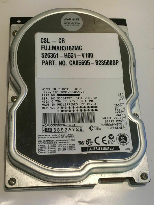 FUJITSU MAH3182MC 18.2GB SCSI 3 HARD DRIVE CAO5695-B23500SP aa4cc11