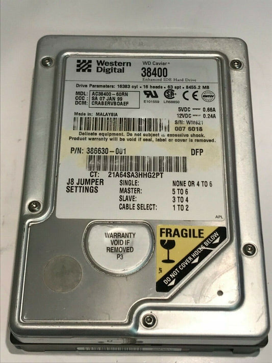 WESTERN DIGITAL CAVIAR 38400 8.4GB IDE HARD DRIVE AC38400-60RN CRABERVBOA aa5fb3