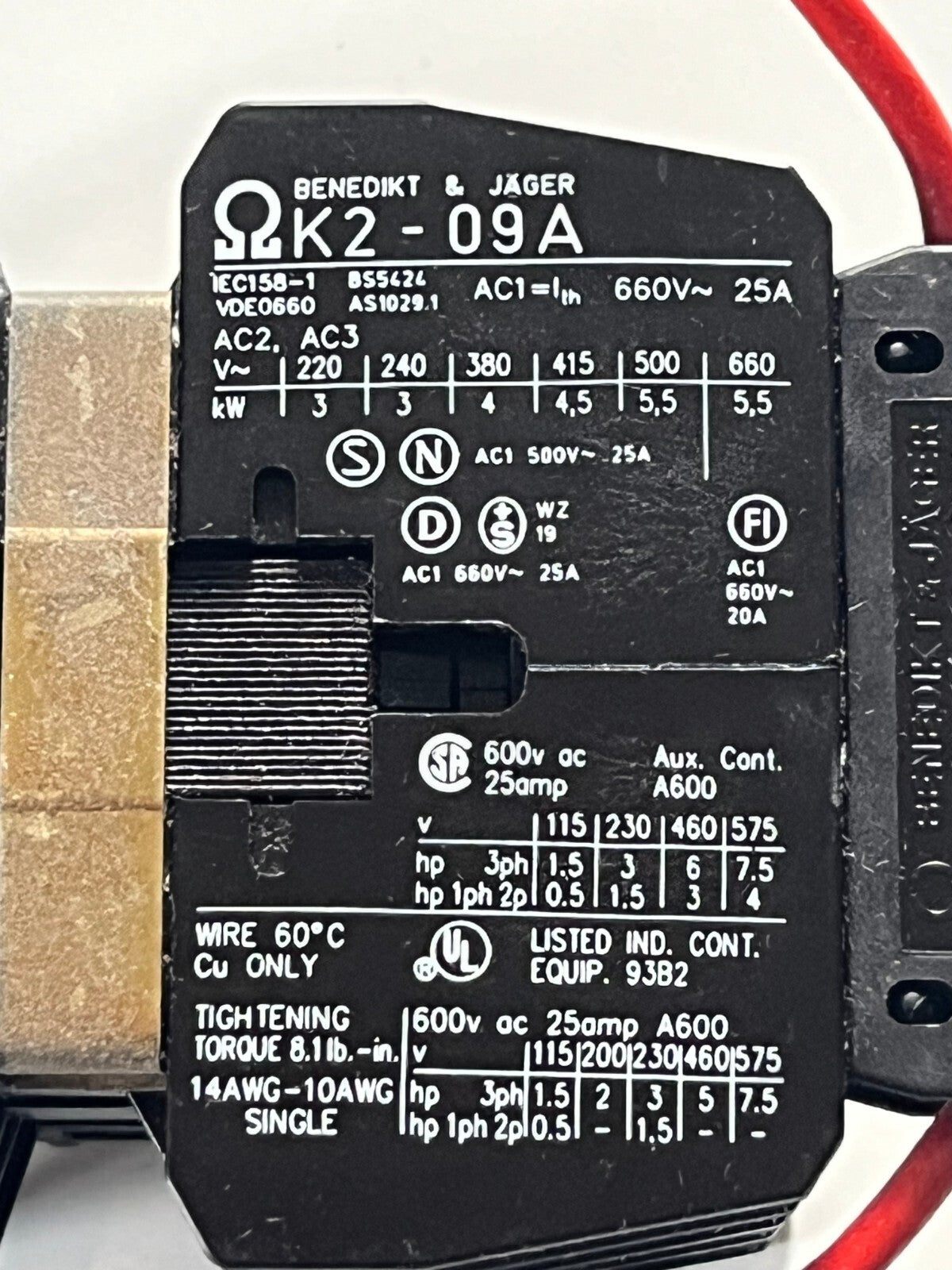 BENEDIKT & JAGER K2-09A00 CONTACTOR 24VDC 4 POLE 25A K2-09A fd2H11