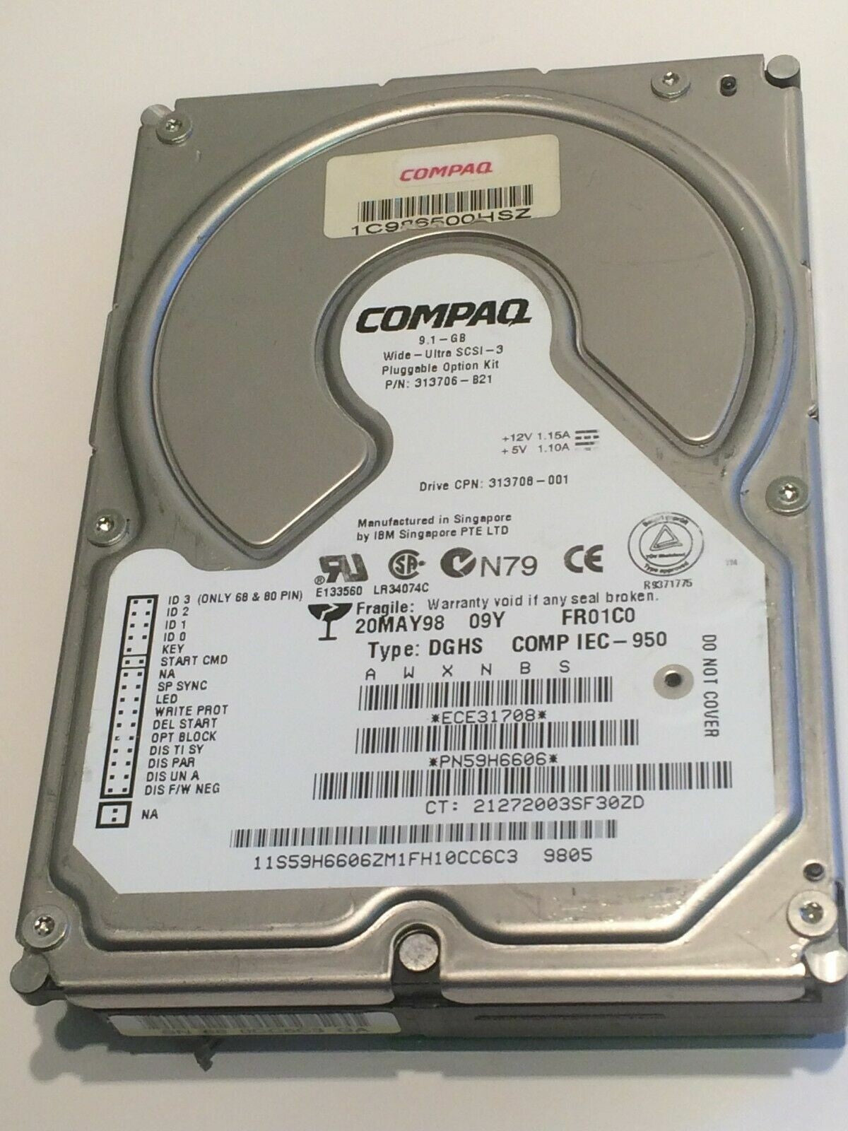 COMPAQ 313708-001 9.1GB 80PIN SCSI PN59H6606 ECE31708 DGHS HARD DRIVE aa4ca3