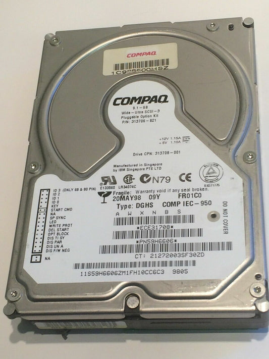 COMPAQ 313708-001 9.1GB 80PIN SCSI PN59H6606 ECE31708 DGHS HARD DRIVE aa4ca3