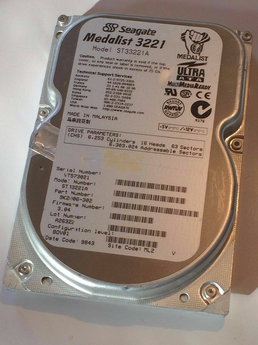 SEAGATE ST33221A 9K2006-302 FIRMWARE 3.04 IDE HARD DRIVE 3.2GB aa4bb5A