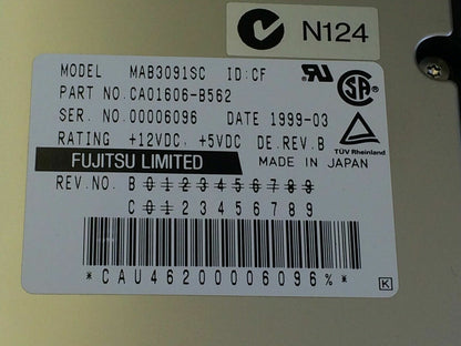 FUJITSU MAB3091SC 9.1GB SCA SCSI HARD DRIVE CAO1606-B562 ad2fd