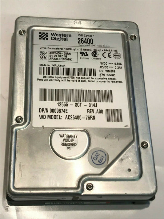 WESTERN DIGITAL CAVIAR 26400 6.4GB IDE HARD DRIVE AC26400-75RN ARAALSPBOa aa5fe9
