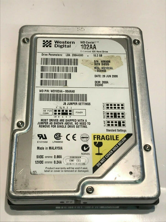 WESTERN DIGITAL CAVIAR 102AA 10GB IDE HARD DRIVE WD102AA-00ANA0 DSBAEGD aa5fe10
