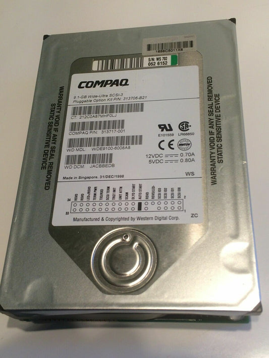 COMPAQ 313717-001 9.1GB 80PIN SCSI 3 WIDE WDE9100-6008A8 HARD DRIVE aa4ca1