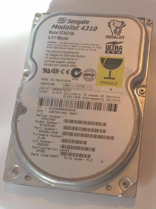 SEAGATE ST34310A 9M5001-030 FIRMWARE 3.05 IDE HARD DRIVE 4.3GB aa4bb4