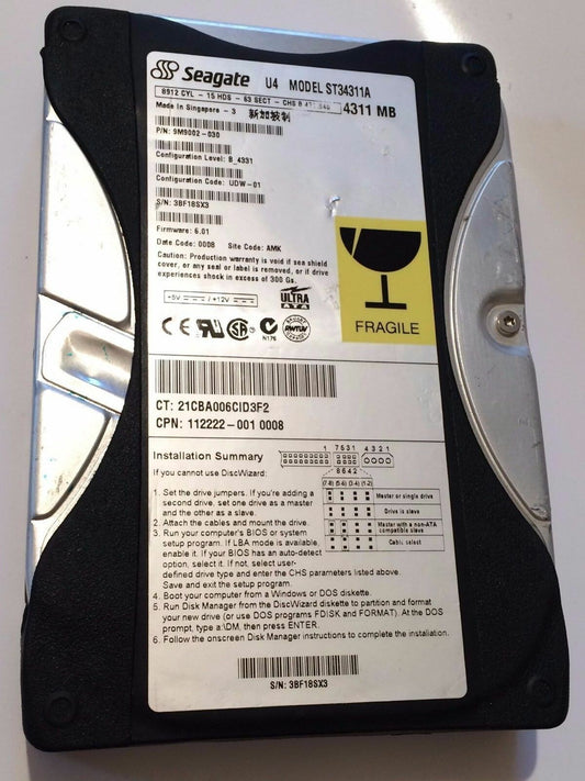 SEAGATE ST34311A 9M9002-030 FIRMWARE 6.01 IDE HARD DRIVE 4.3GB aa4ad5