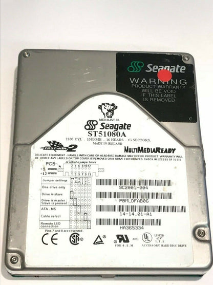 SEAGATE ST51080A 1GB IDE HARD DRIVE 9C2001-004 14-14.01-A1 PBMLDFAB06 aa5gd10