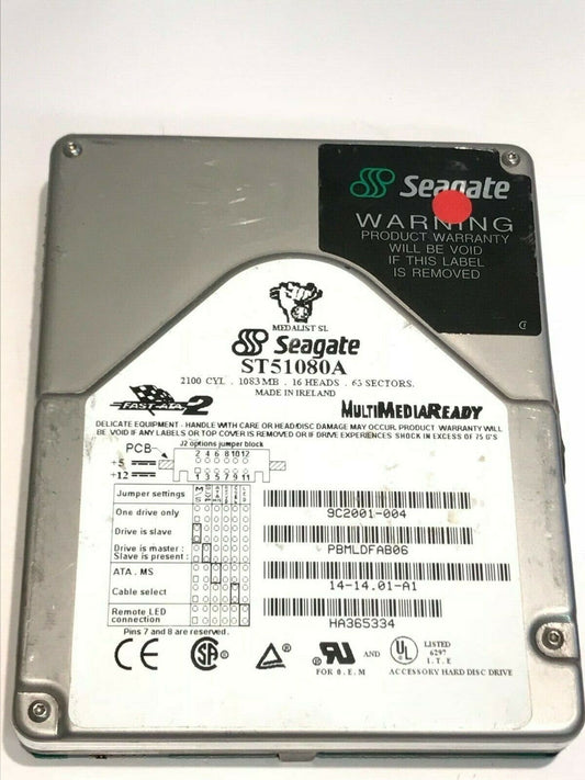 SEAGATE ST51080A 1GB IDE HARD DRIVE 9C2001-004 14-14.01-A1 PBMLDFAB06 aa5gd10