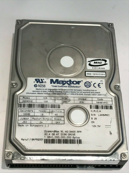 MAXTOR 32049H2 02A 03A 81A YAH814Y0 20.4GB IDE HARD DRIVE aa5ge2