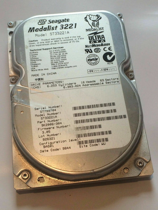SEAGATE ST33221A 9K2006-304 FIRMWARE 3.05 IDE HARD DRIVE 3.2GB aa4ba13