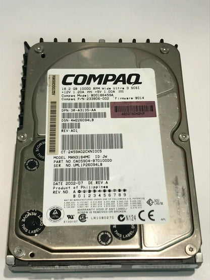 FUJITSU MAN3184MC 18.2GB SCSI 3 HARD DRIVE CAO5904-B70100DD B014 aa5ha1b