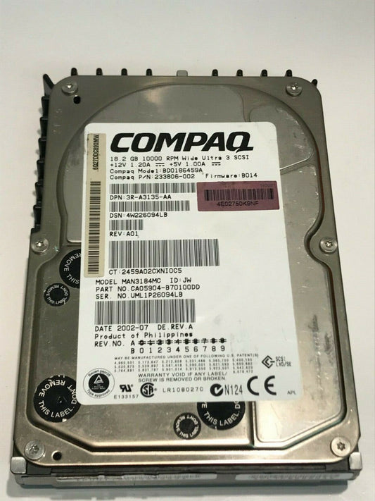 FUJITSU MAN3184MC 18.2GB SCSI 3 HARD DRIVE CAO5904-B70100DD B014 aa5ha1b
