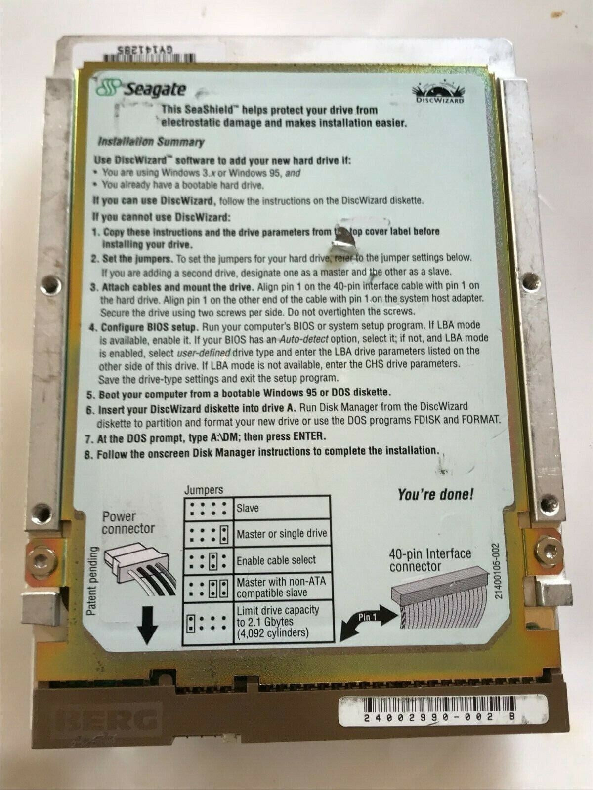 SEAGATE ST34321A 9K2003-652 FIRMWARE 3.29 IDE HARD DRIVE 4.3GB aa4ab1h