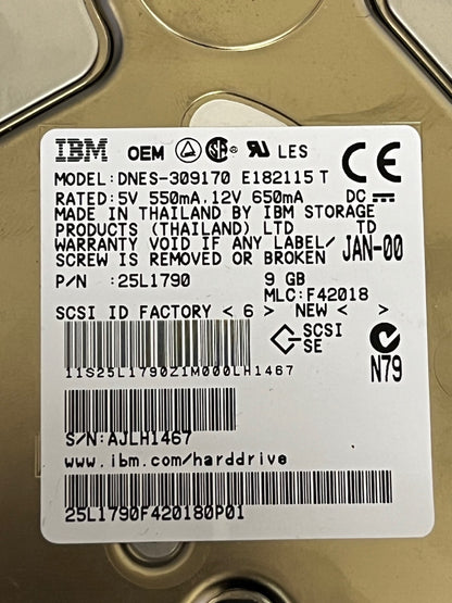 IBM DNES-309170 25L1790 9GB 50-PIN SCSI DRIVE AD2J41