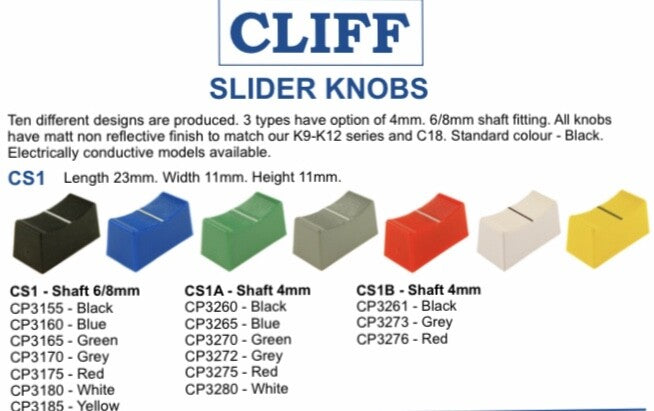 BEST QUALITY CLIFF CS1 SLIDER POT KNOBS 6 - 8MM SHAFT UK MADE & STOCK fbb30a33
