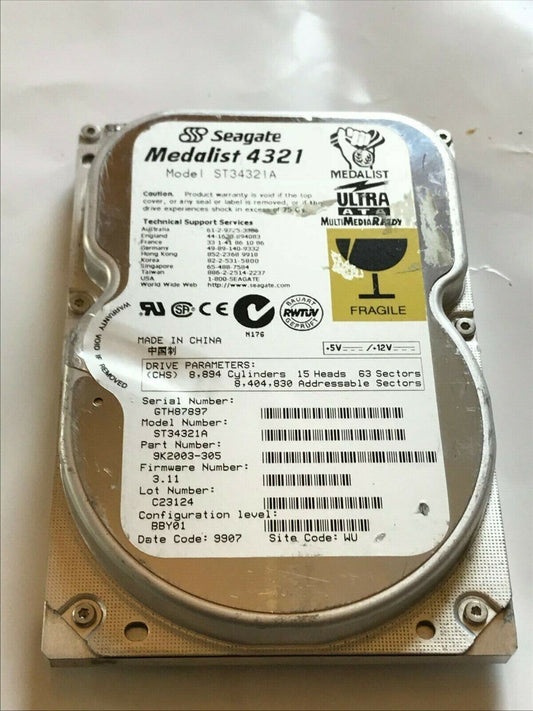 SEAGATE ST34321A 9K2003-305 FIRMWARE 3.11 IDE HARD DRIVE 4.3GB aa4ab1f
