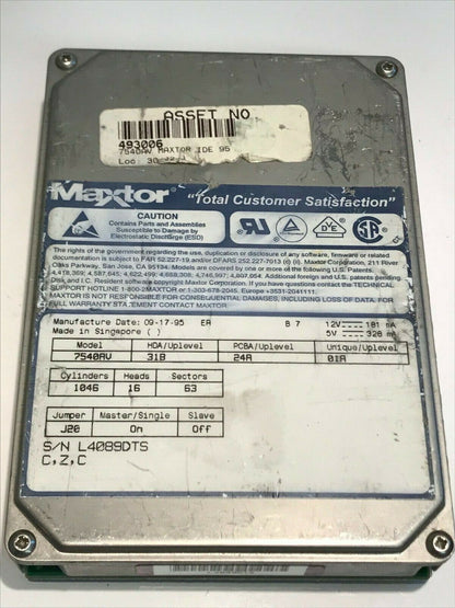 MAXTOR 7540AV 31B 24A 01A 540MB IDE HARD DRIVE aa5gd4